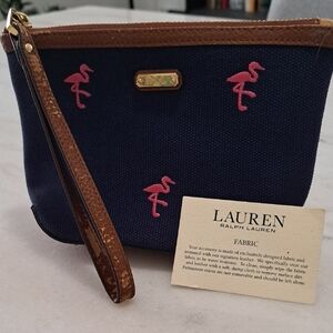 Lauren Ralph Lauren Blue Wristlet with Pink Flamingos